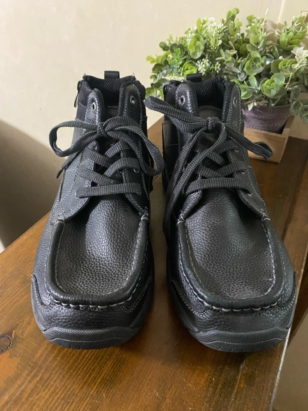OrthoFeet 483 Ranger Boots Men's 10 2E Extra Wide Black Zip Back Lace up Leather